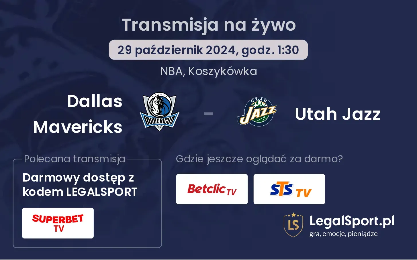 Dallas Mavericks - Utah Jazz transmisja na żywo