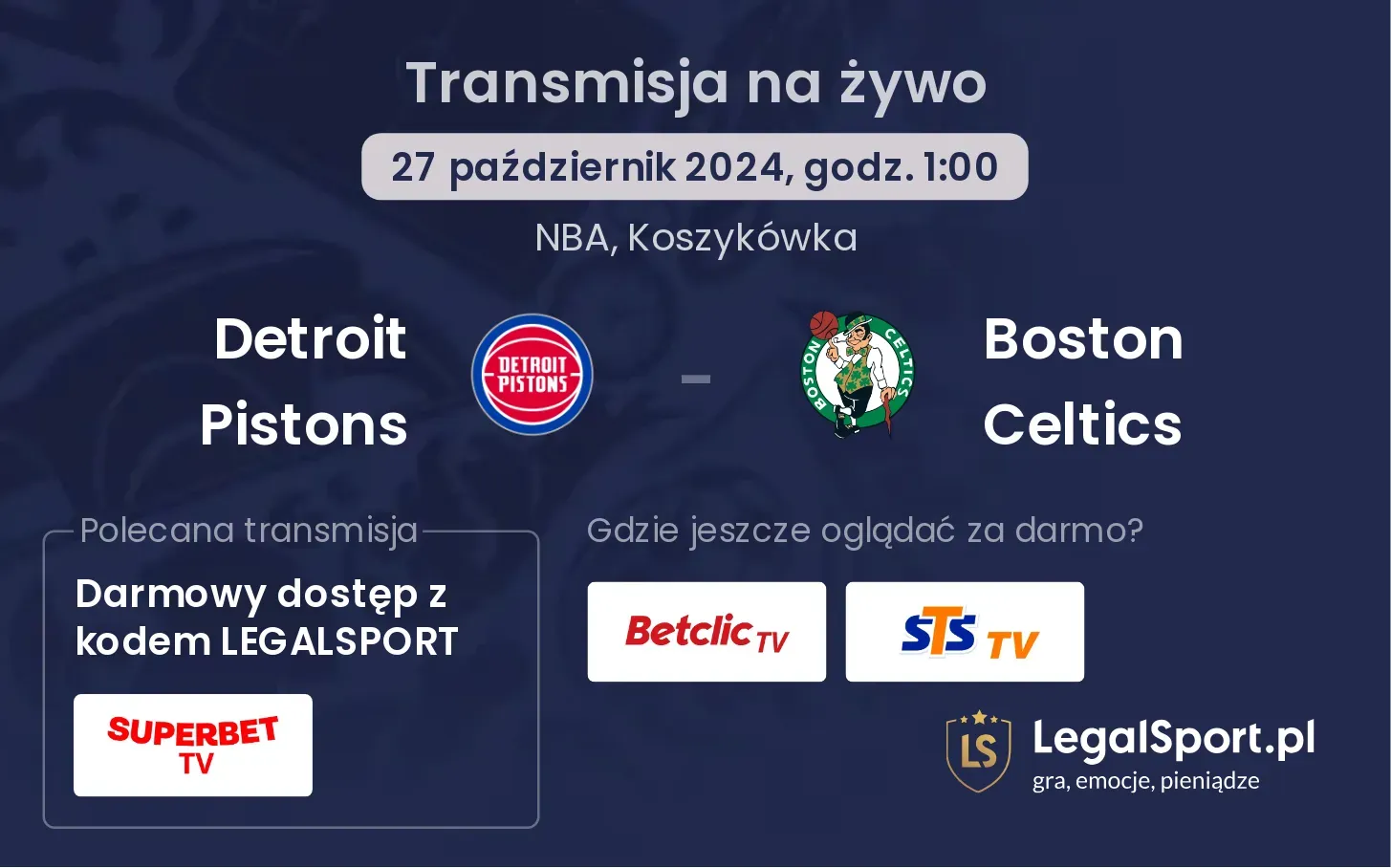 Detroit Pistons - Boston Celtics transmisja na żywo