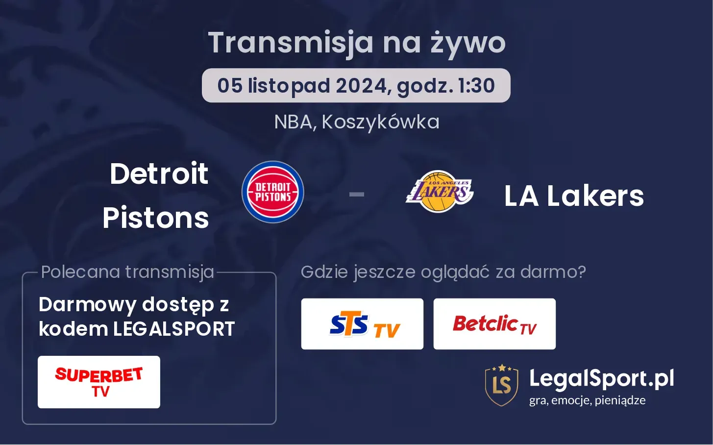 Detroit Pistons - LA Lakers transmisja na żywo