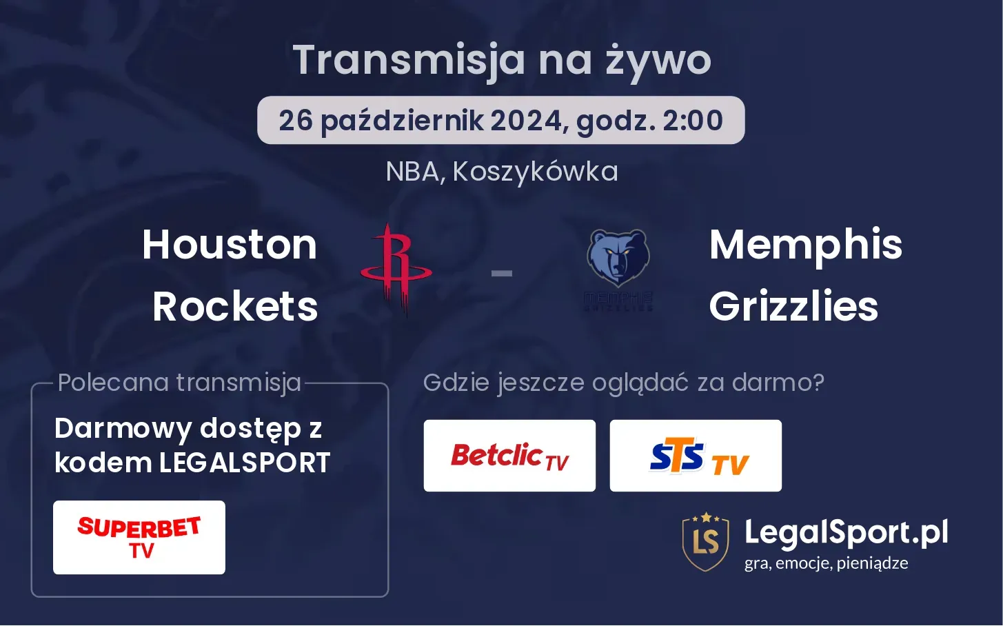 Houston Rockets - Memphis Grizzlies transmisja na żywo