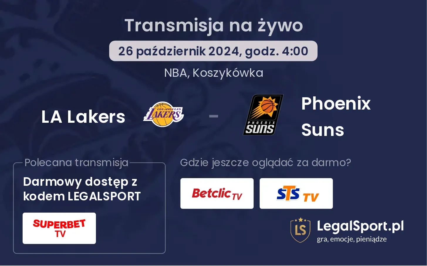 LA Lakers - Phoenix Suns transmisja na żywo