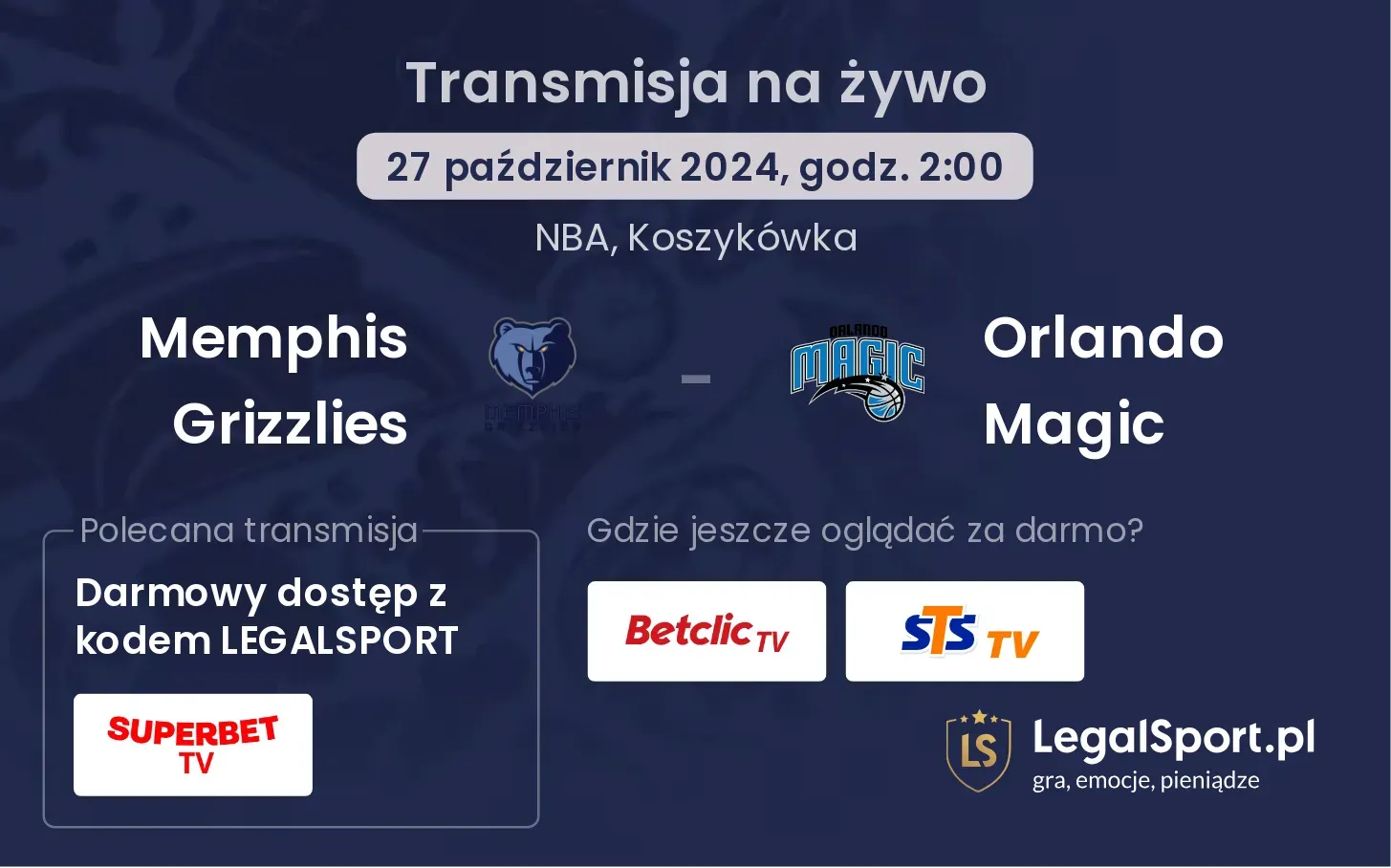 Memphis Grizzlies - Orlando Magic transmisja na żywo