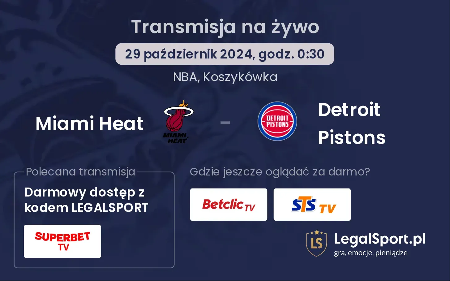 Miami Heat - Detroit Pistons transmisja na żywo