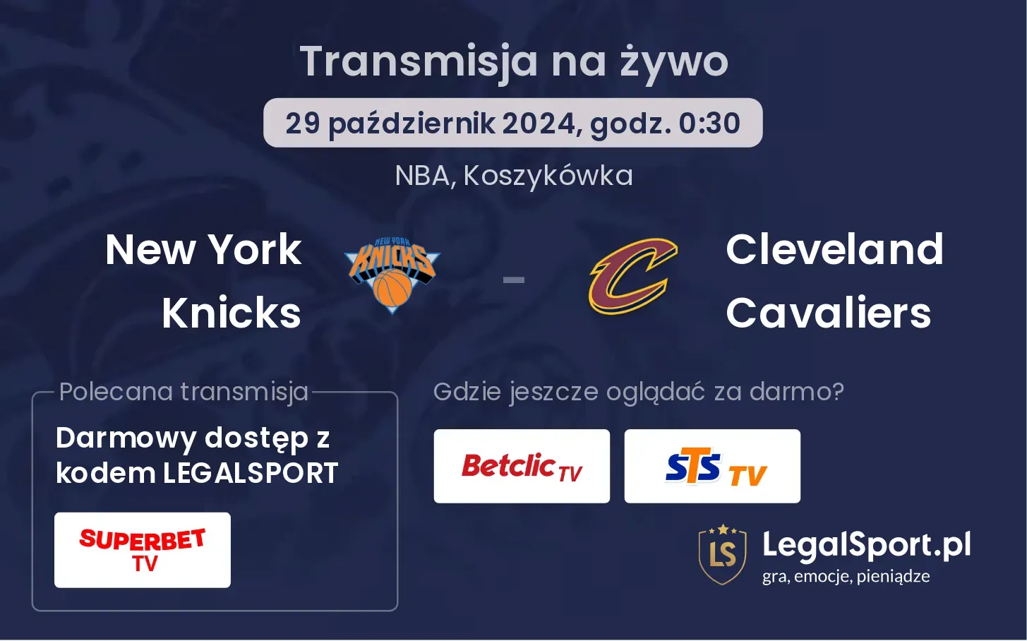 New York Knicks - Cleveland Cavaliers transmisja na żywo