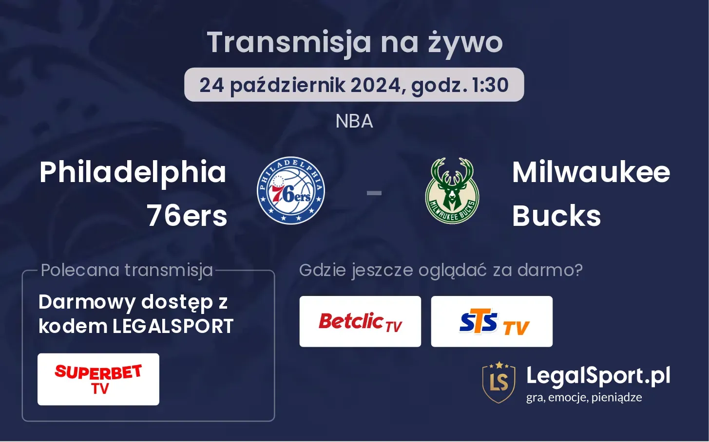 Philadelphia 76ers - Milwaukee Bucks transmisja na żywo