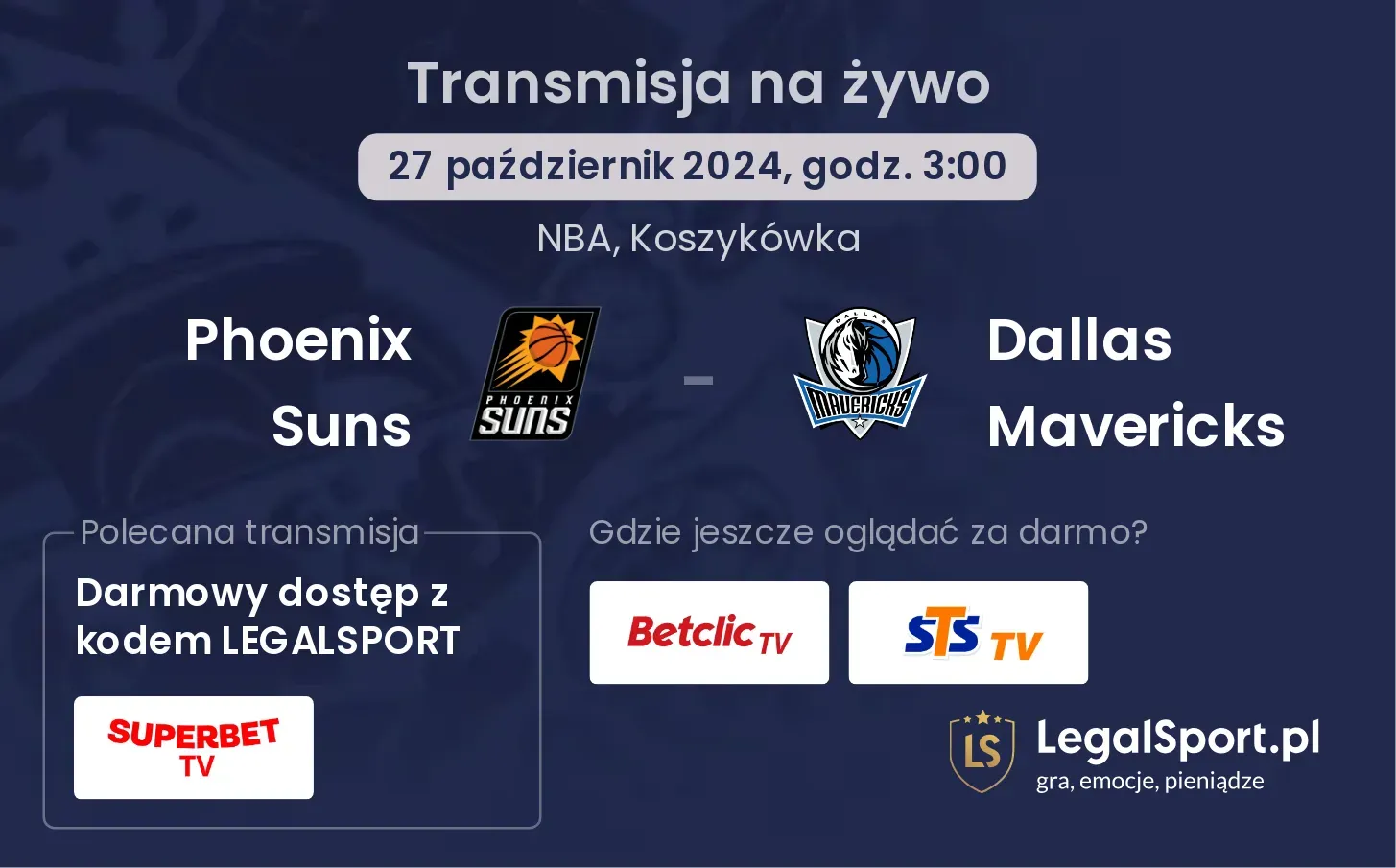 Phoenix Suns - Dallas Mavericks transmisja na żywo