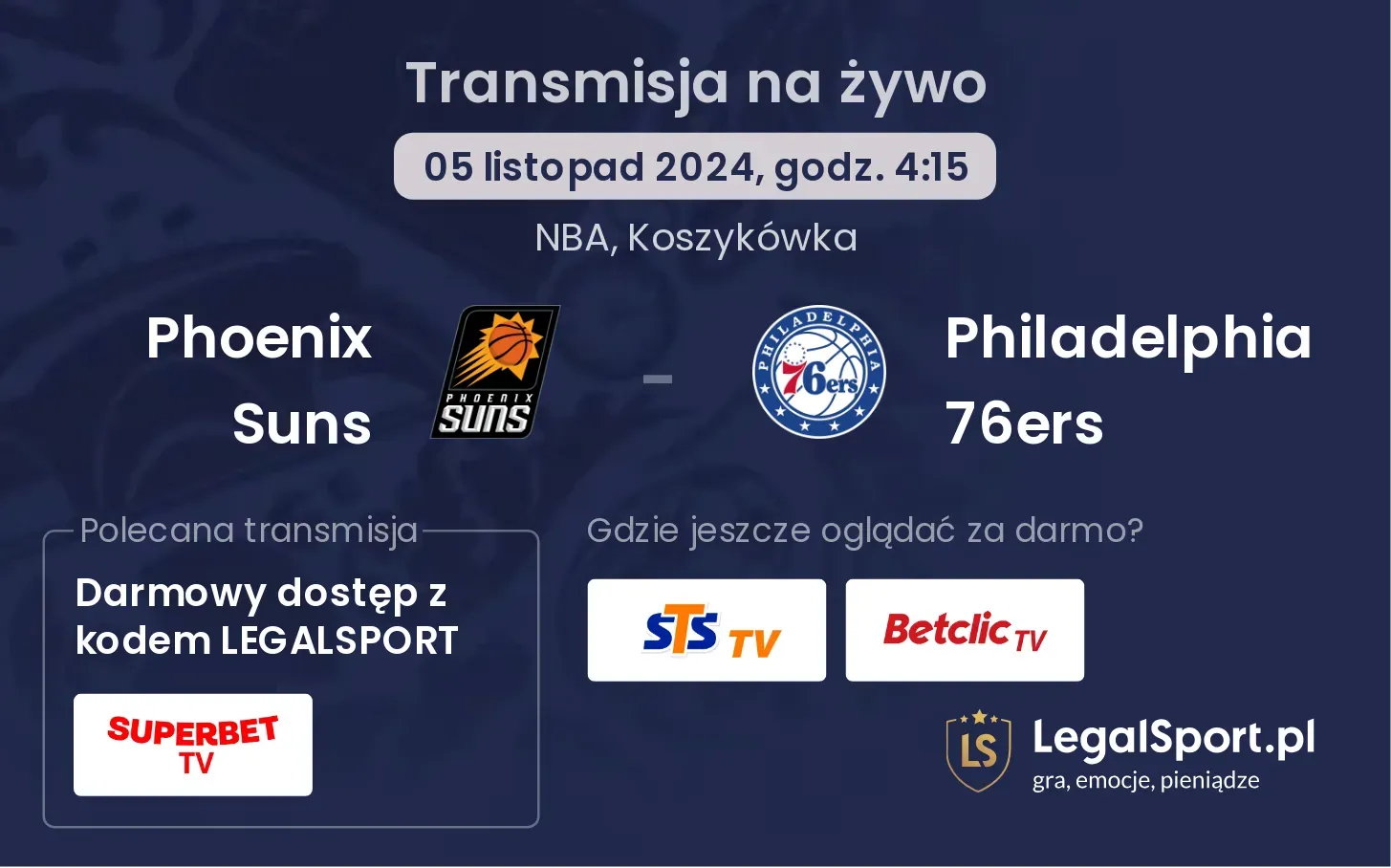 Phoenix Suns - Philadelphia 76ers transmisja na żywo