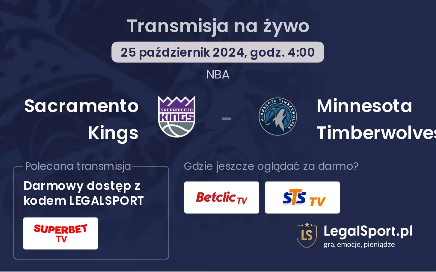 Sacramento Kings - Minnesota Timberwolves transmisja na żywo