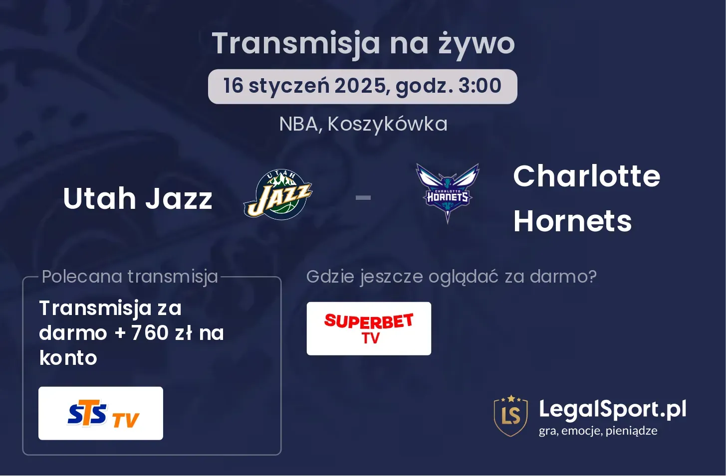 Utah Jazz - Charlotte Hornets transmisja na żywo