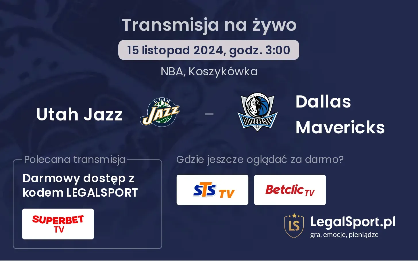 Utah Jazz - Dallas Mavericks transmisja na żywo