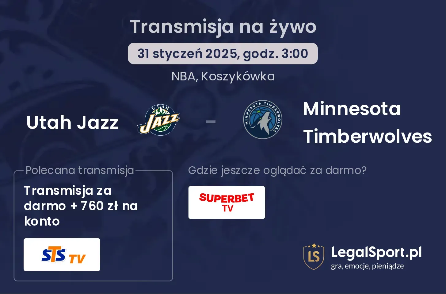 Utah Jazz - Minnesota Timberwolves transmisja na żywo