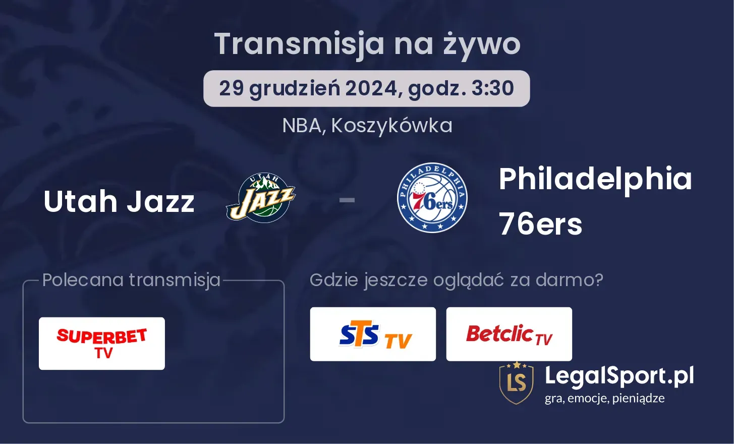 Utah Jazz - Philadelphia 76ers transmisja na żywo