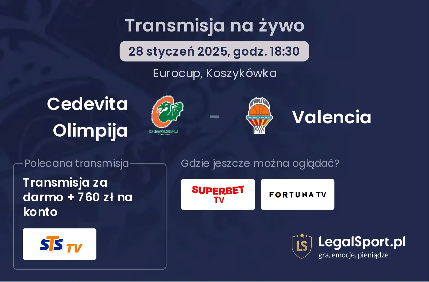 Valencia - Cedevita Olimpija transmisja na żywo