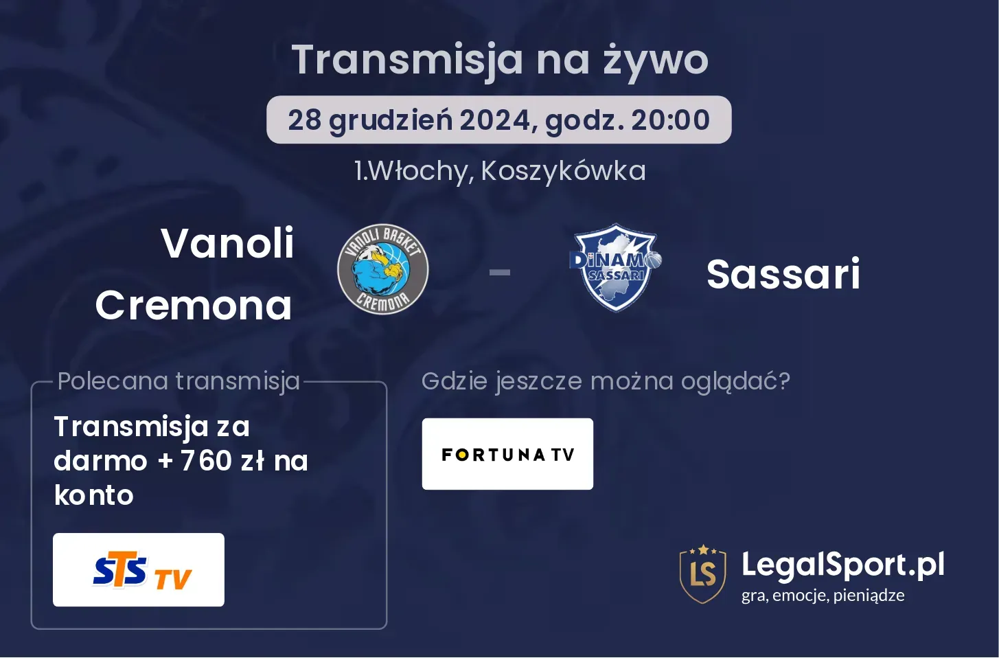 Vanoli Cremona - Sassari gdzie oglądać?