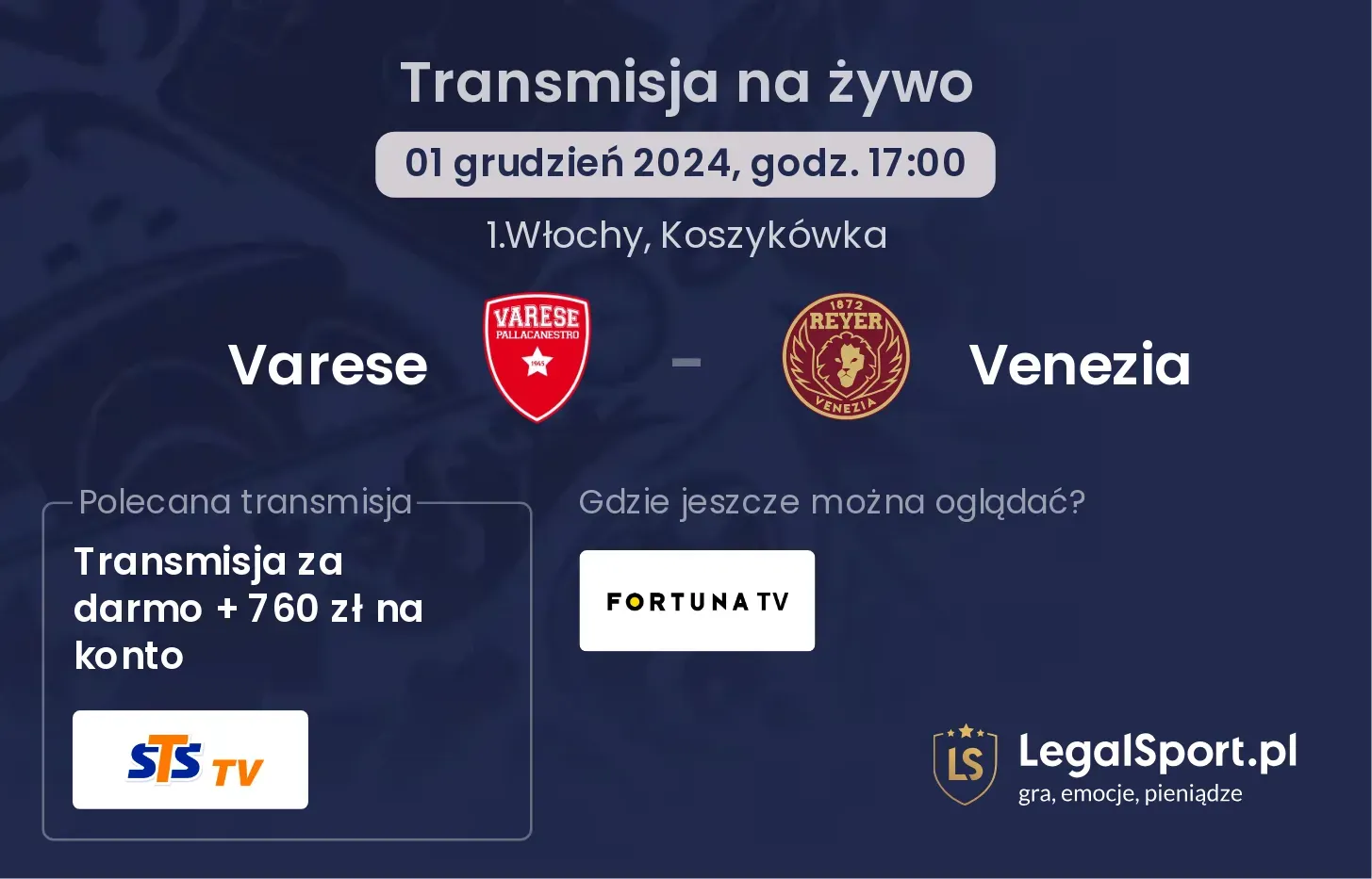 Varese - Venezia transmisja na żywo