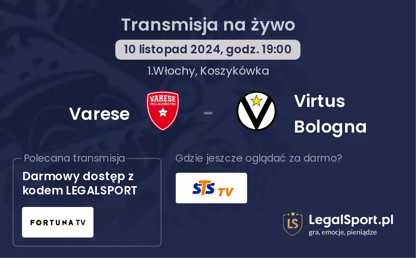 Varese - Virtus Bologna gdzie oglądać? 10.11, godz. 19:00