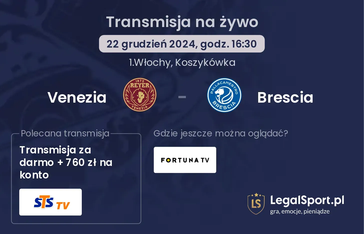 Venezia - Brescia transmisja na żywo