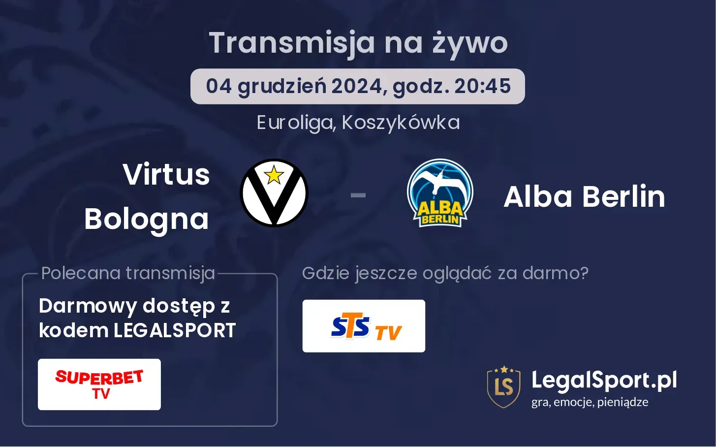 Virtus Bologna - Alba Berlin transmisja na żywo