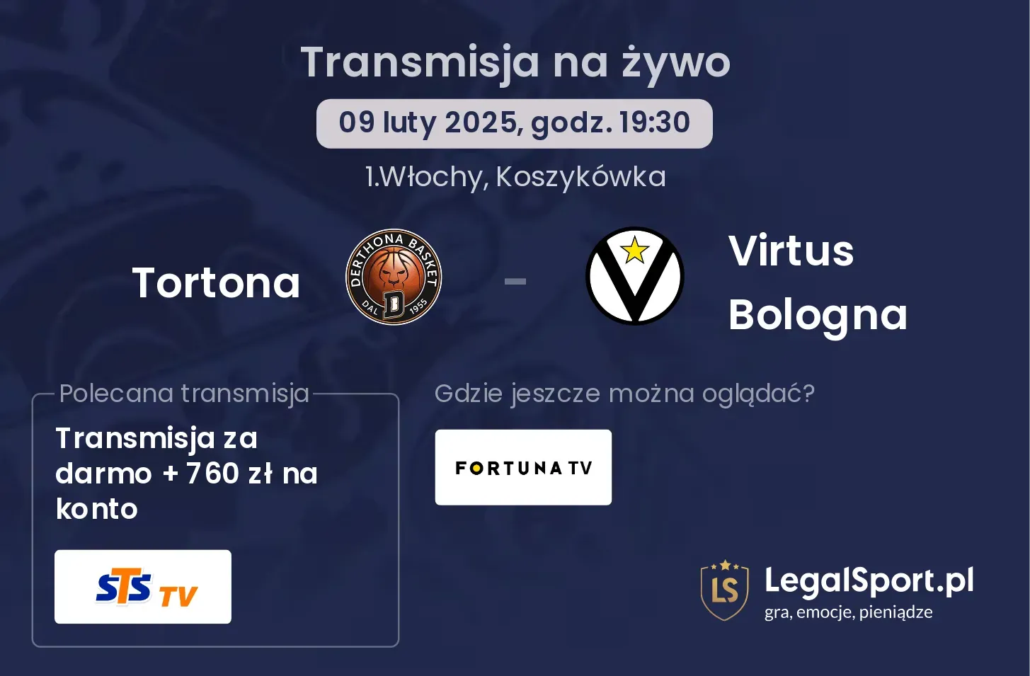 Virtus Bologna - Tortona transmisja na żywo