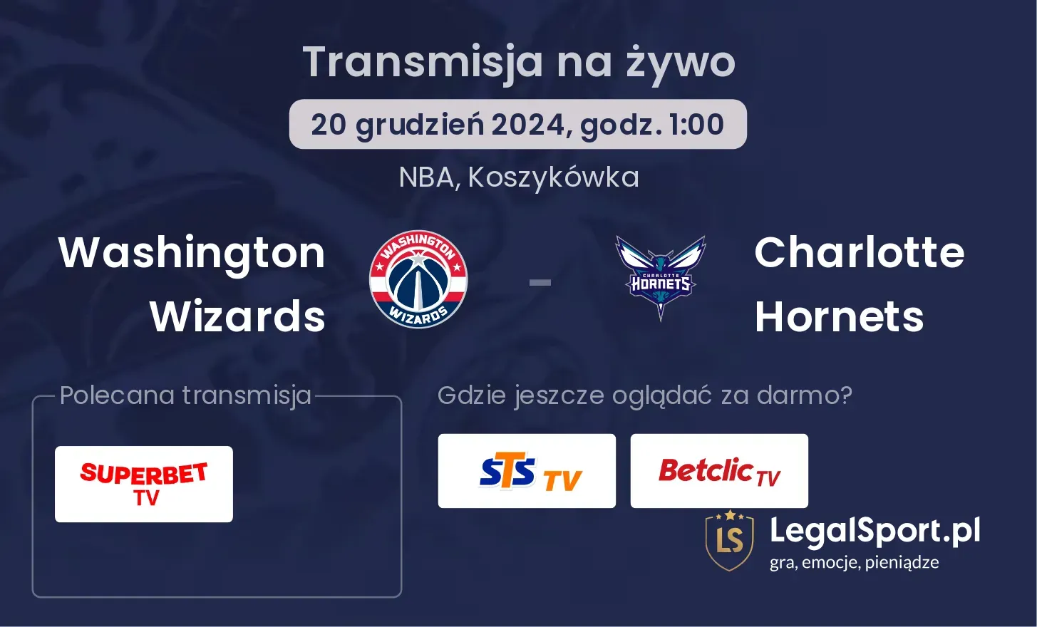 Washington Wizards - Charlotte Hornets gdzie oglądać transmisję?