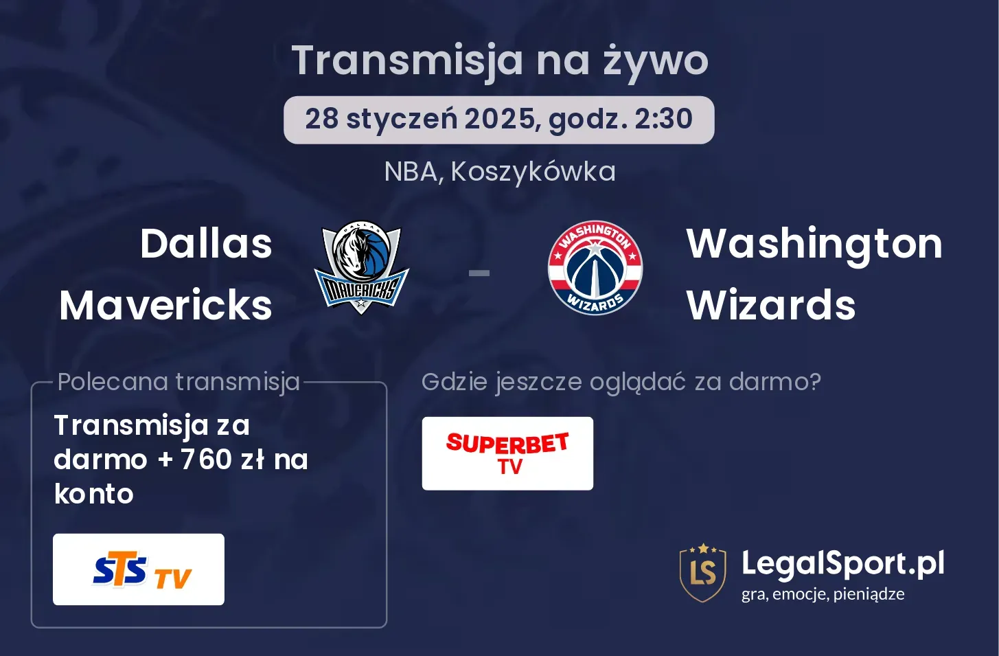 Washington Wizards - Dallas Mavericks transmisja na żywo