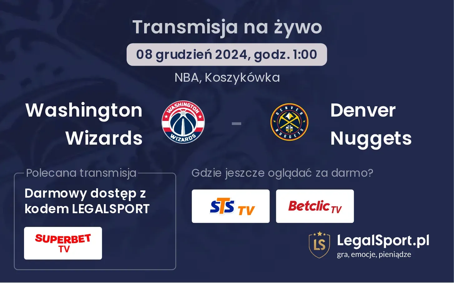 Washington Wizards - Denver Nuggets transmisja na żywo