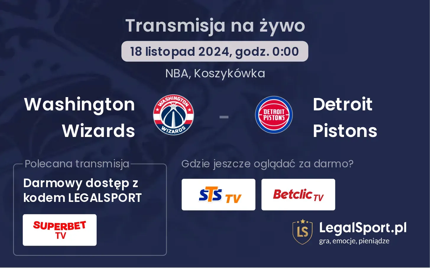 Washington Wizards - Detroit Pistons transmisja na żywo