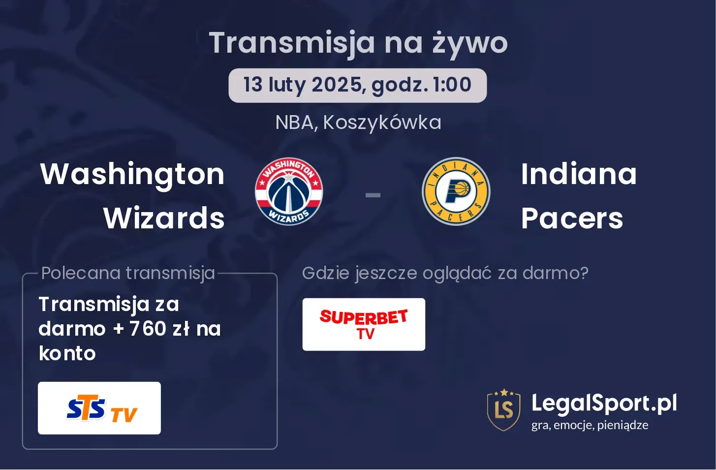 Washington Wizards - Indiana Pacers transmisja na żywo