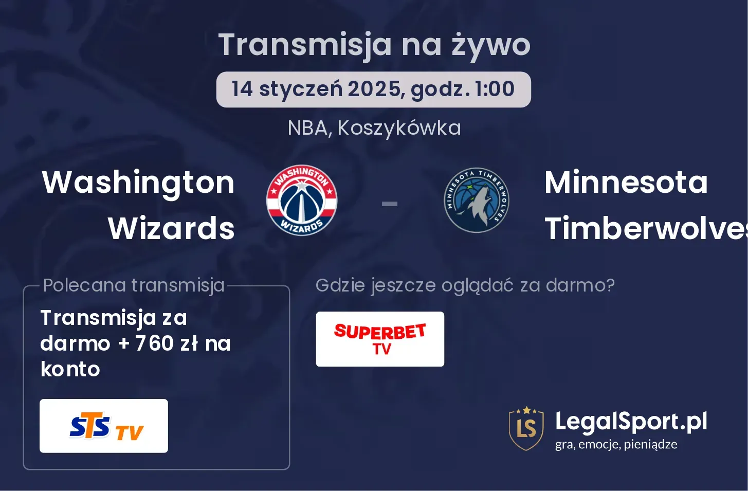 Washington Wizards - Minnesota Timberwolves gdzie oglądać transmisję?