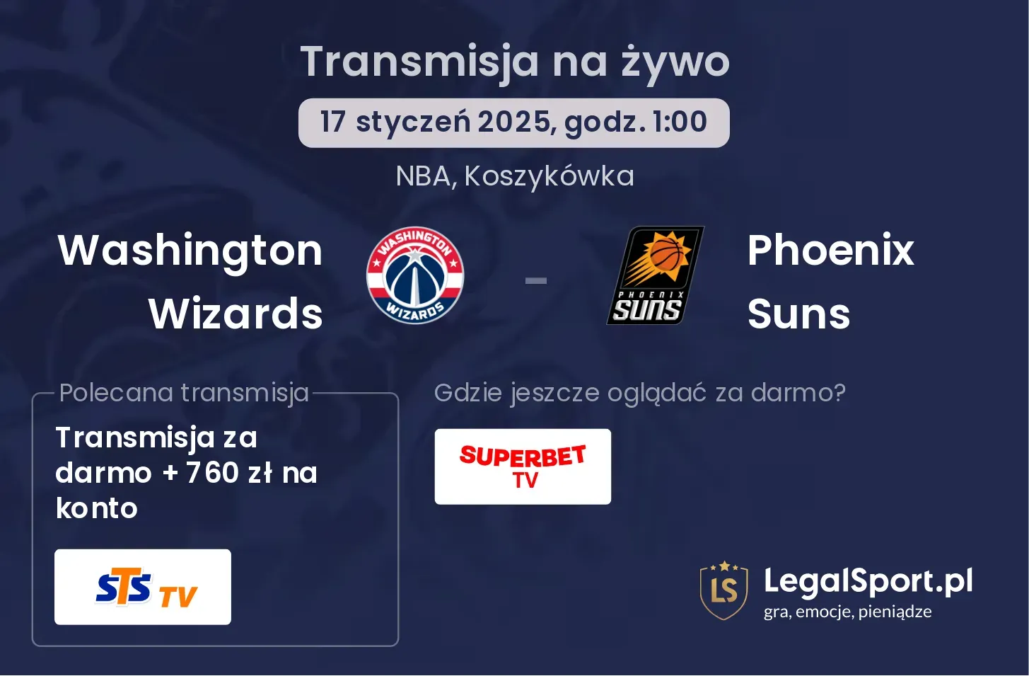 Washington Wizards - Phoenix Suns transmisja na żywo