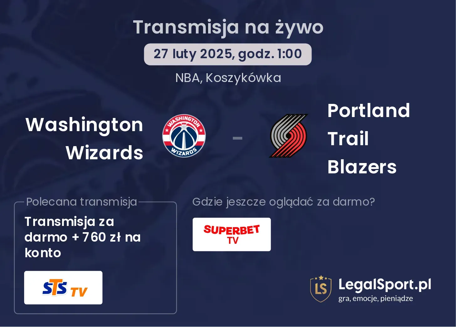 Portland Trail Blazers - Washington Wizards gdzie oglądać?