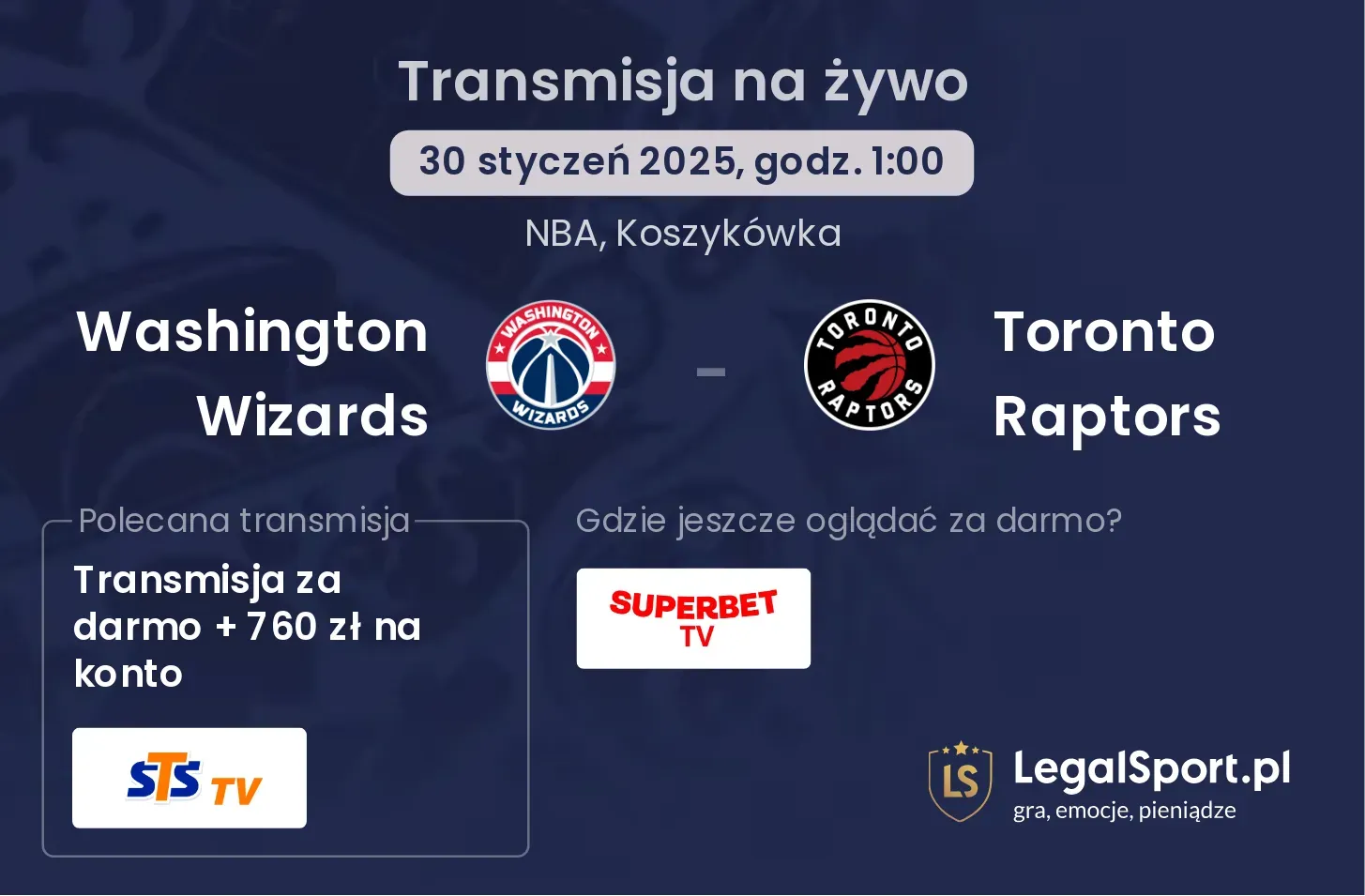 Washington Wizards - Toronto Raptors transmisja na żywo