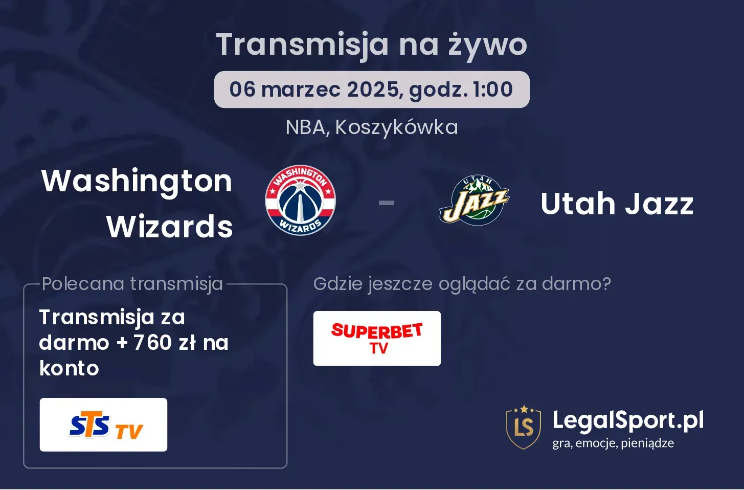 Washington Wizards - Utah Jazz transmisja na żywo