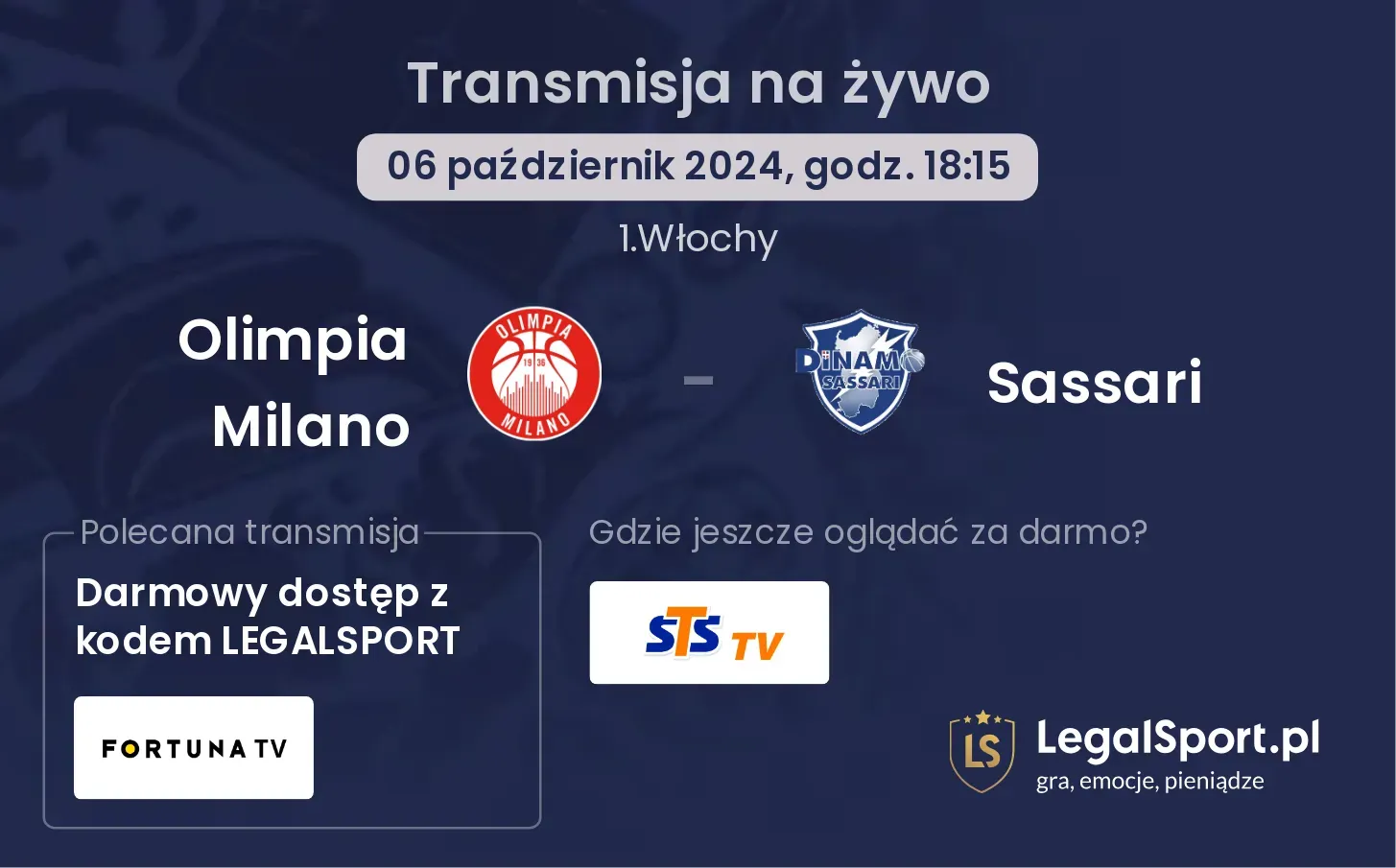 Olimpia Milano - Sassari transmisja na żywo