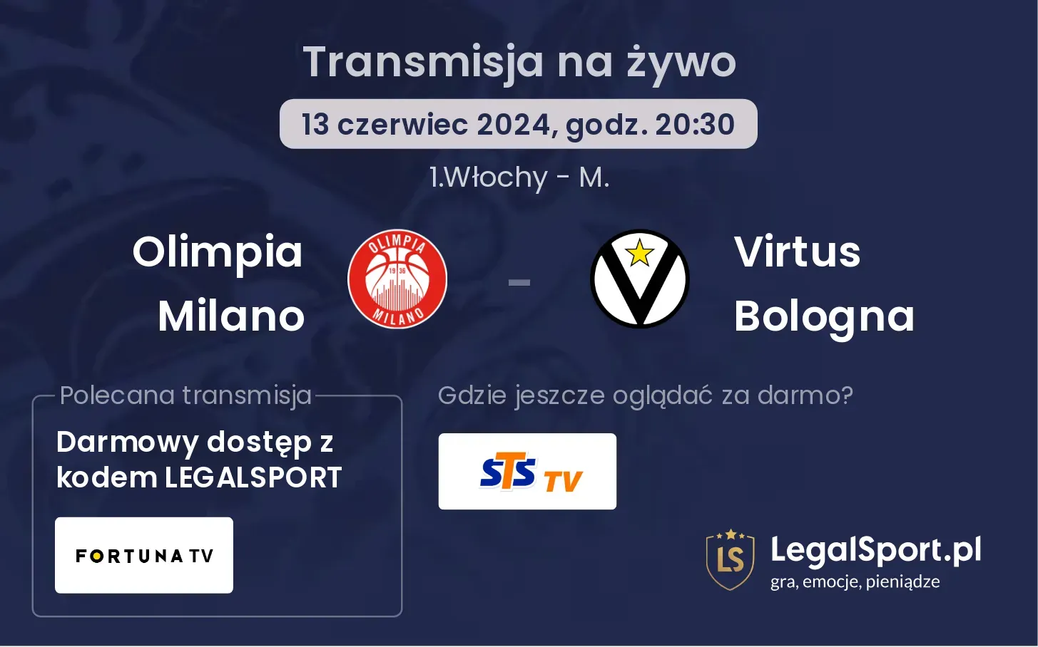 Olimpia Milano - Virtus Bologna transmisja na żywo