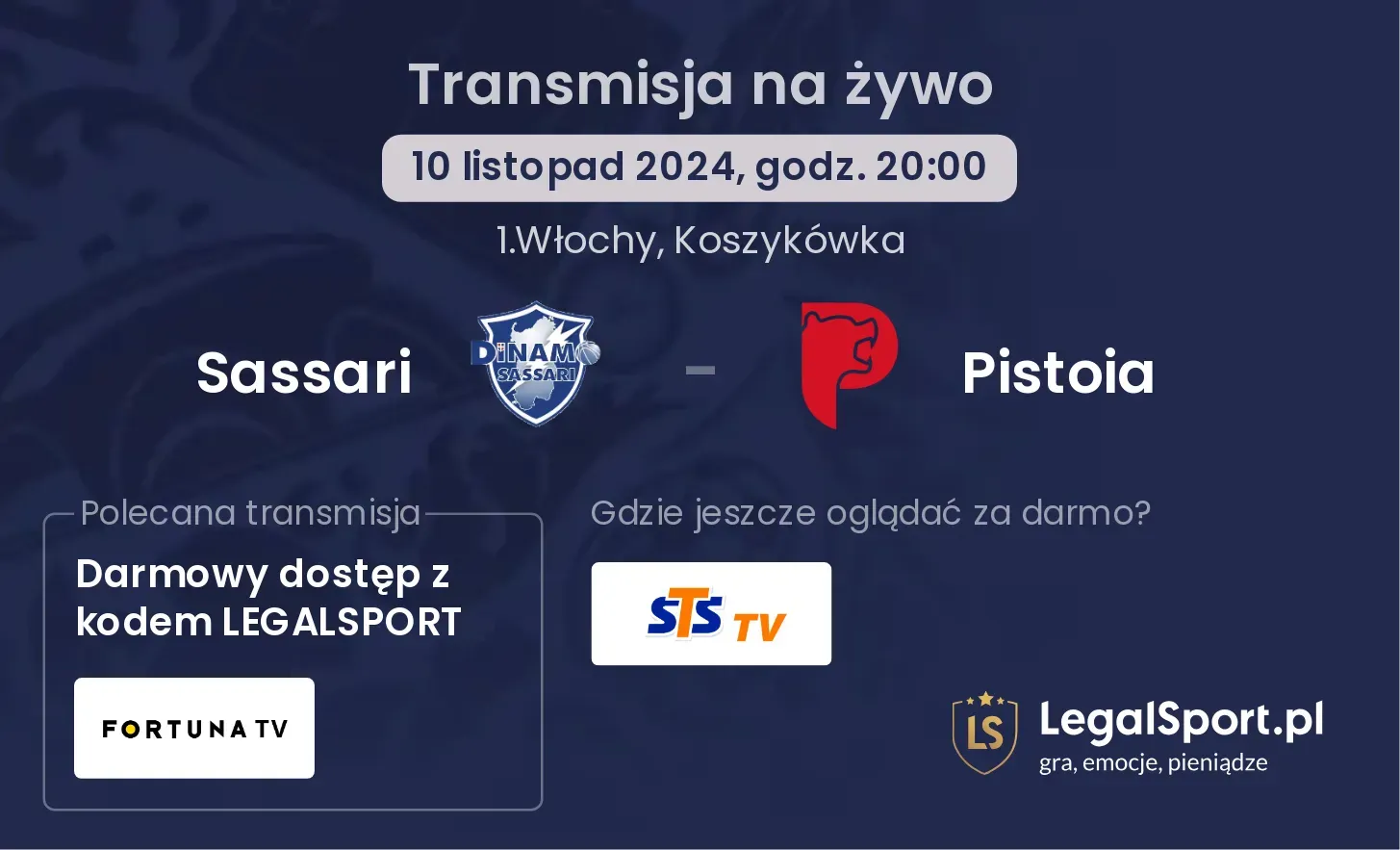 Sassari - Pistoia gdzie oglądać? 10.11, godz. 20:00