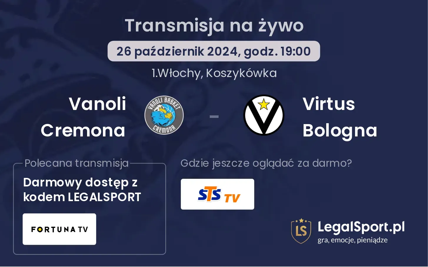 Vanoli Cremona - Virtus Bologna transmisja na żywo