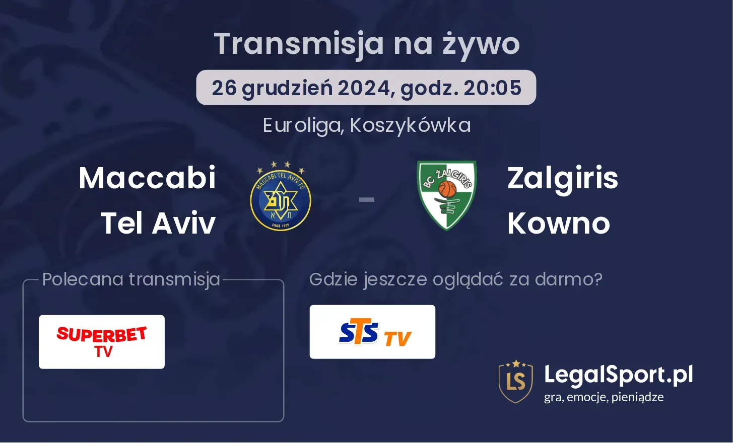 Maccabi Tel Aviv - Zalgiris Kowno gdzie oglądać?