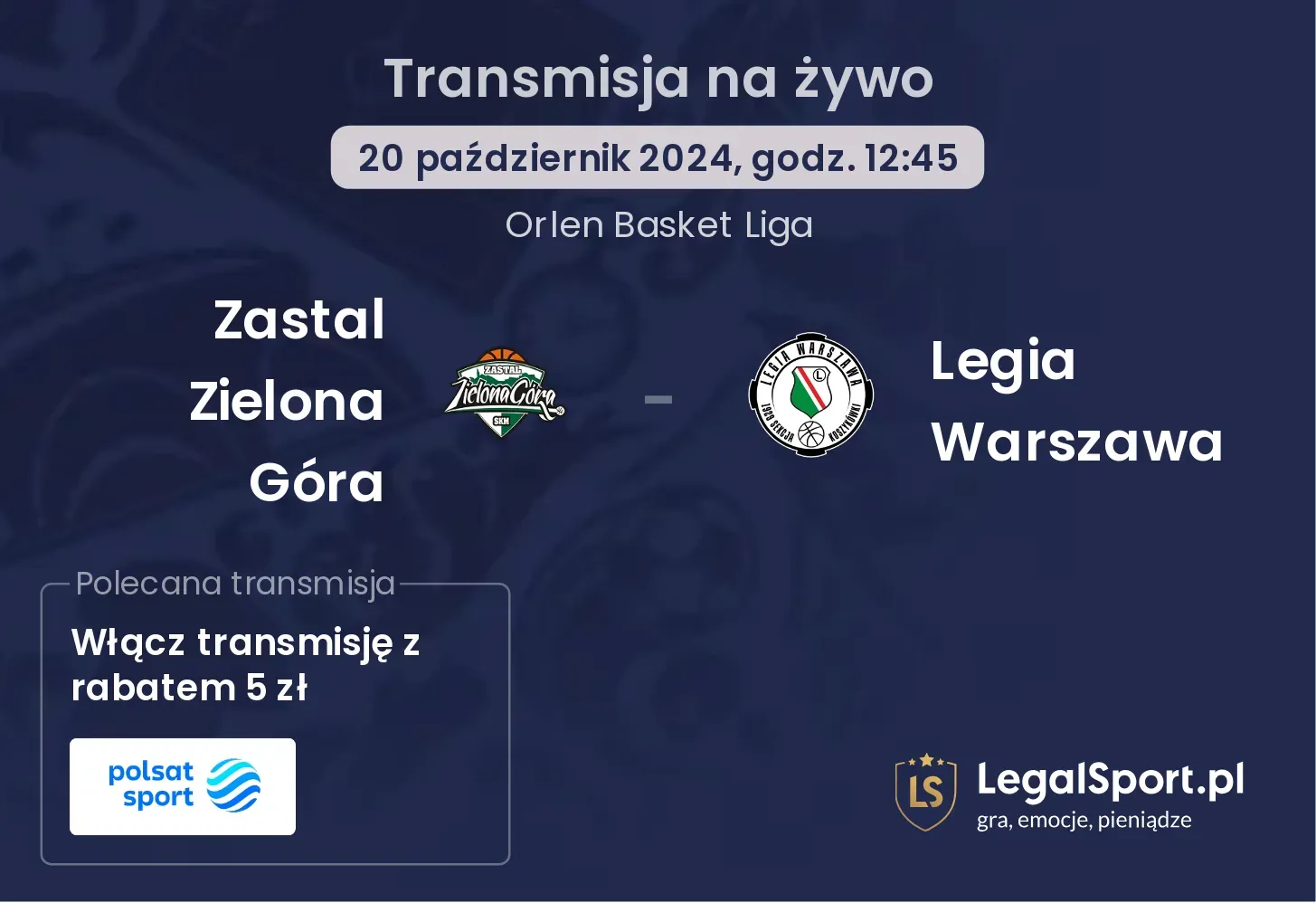 Zastal Zielona Góra - Legia Warszawa transmisja na żywo