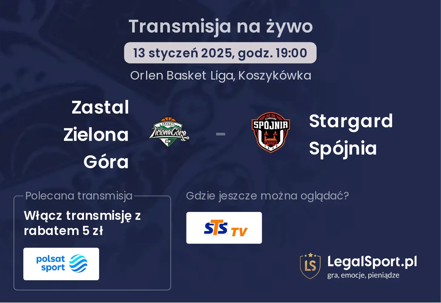 Zastal Zielona Góra - Stargard Spójnia transmisja na żywo