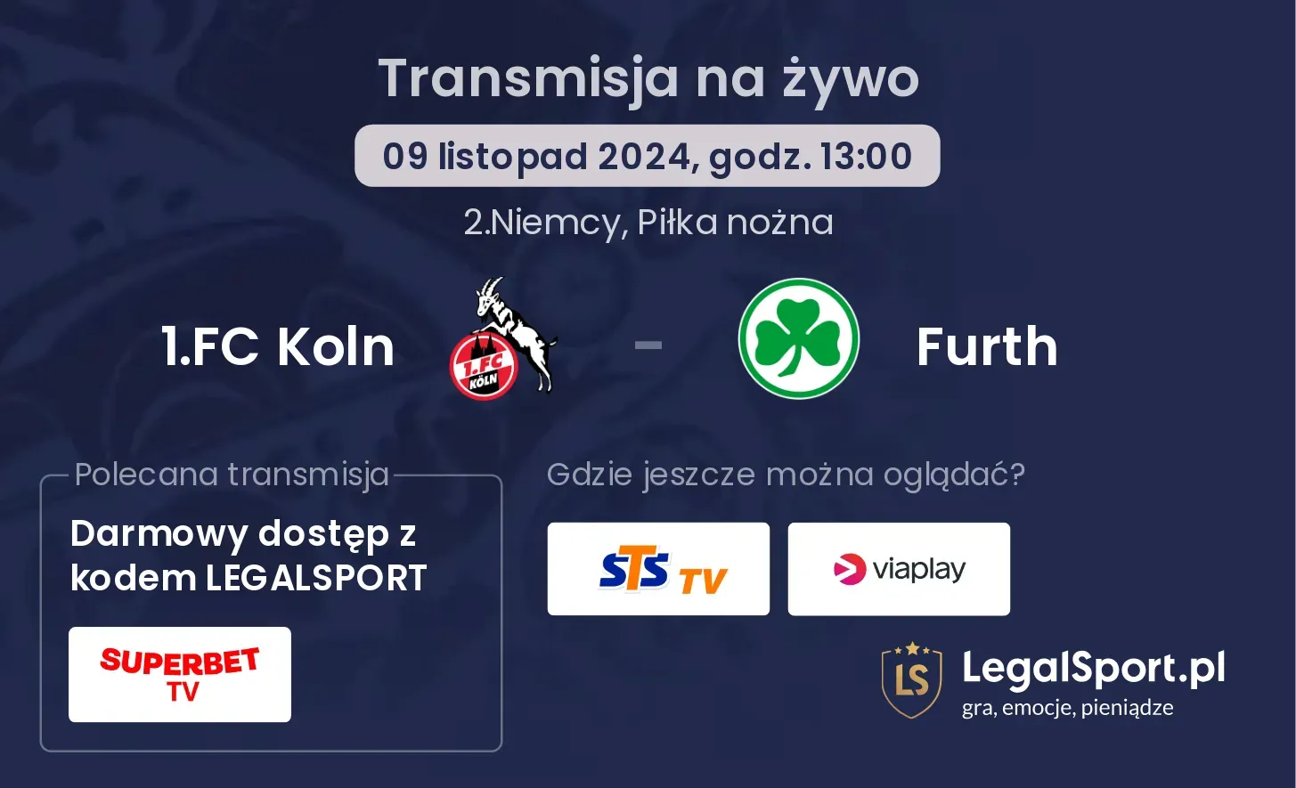 1.FC Koln - Furth gdzie oglądać? 09.11, godz. 13:00