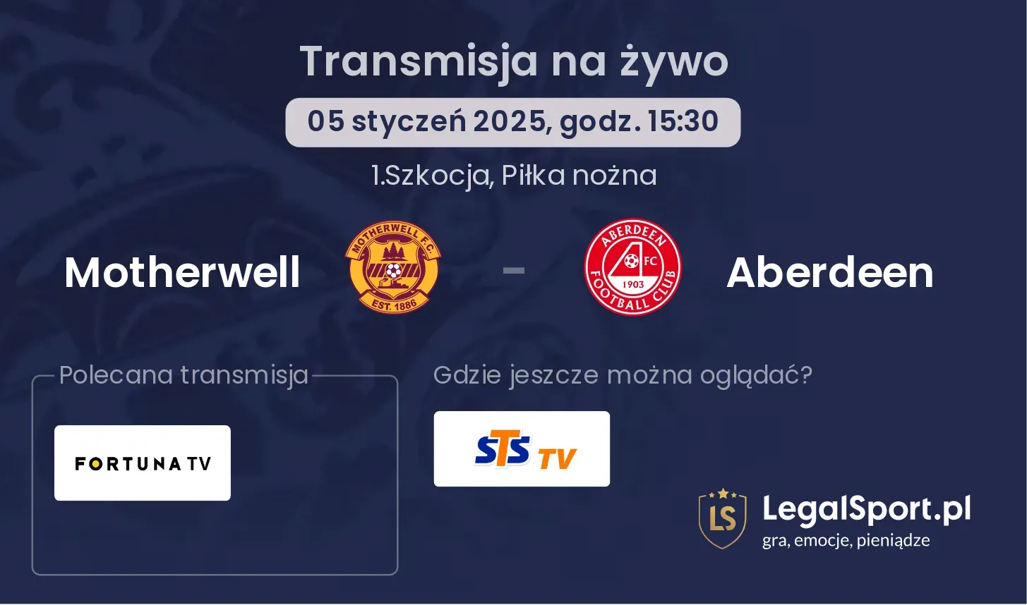 Motherwell - Aberdeen gdzie oglądać transmisję?