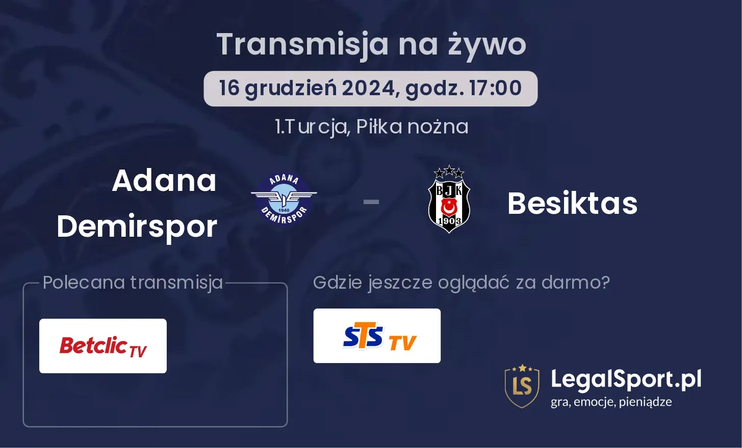 Adana Demirspor - Besiktas transmisja na żywo