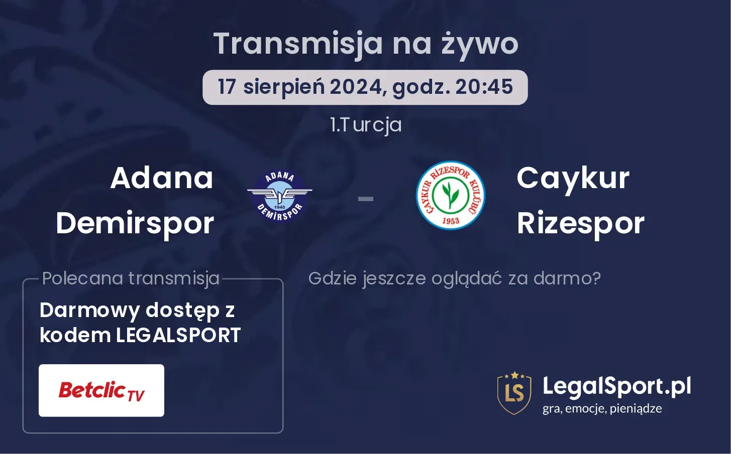 Adana Demirspor - Caykur Rizespor transmisja na żywo