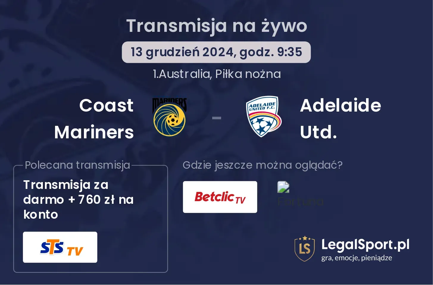 Adelaide Utd. - Coast Mariners transmisja na żywo