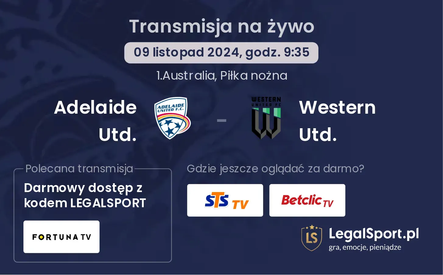 Adelaide Utd. - Western Utd. gdzie oglądać? 09.11, godz. 09:35