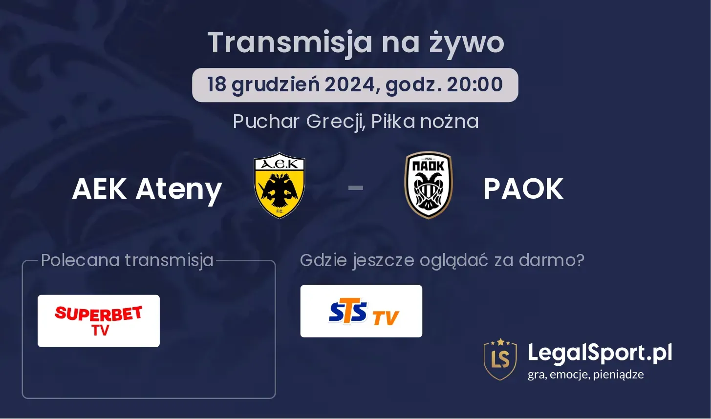 AEK Ateny - PAOK transmisja na żywo