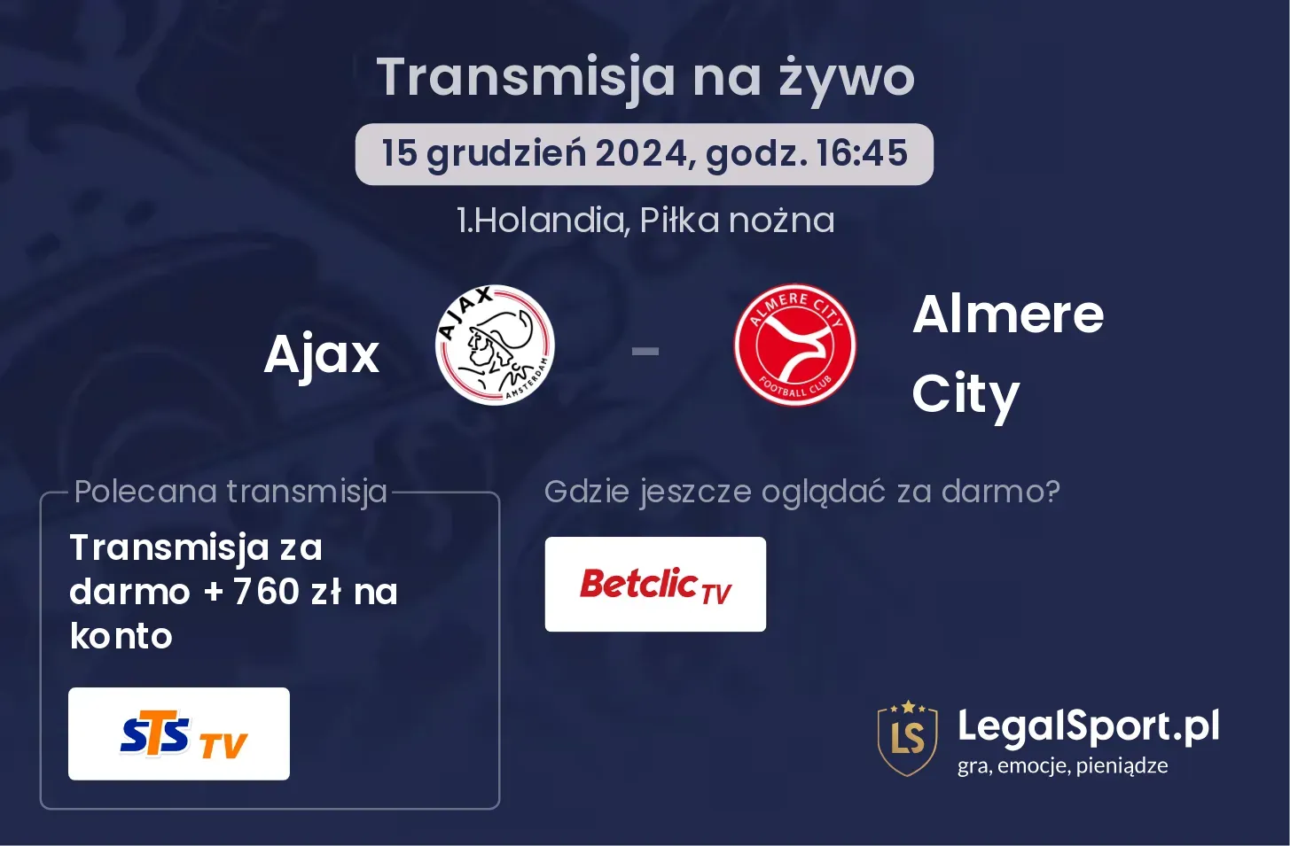 Ajax - Almere City transmisja na żywo