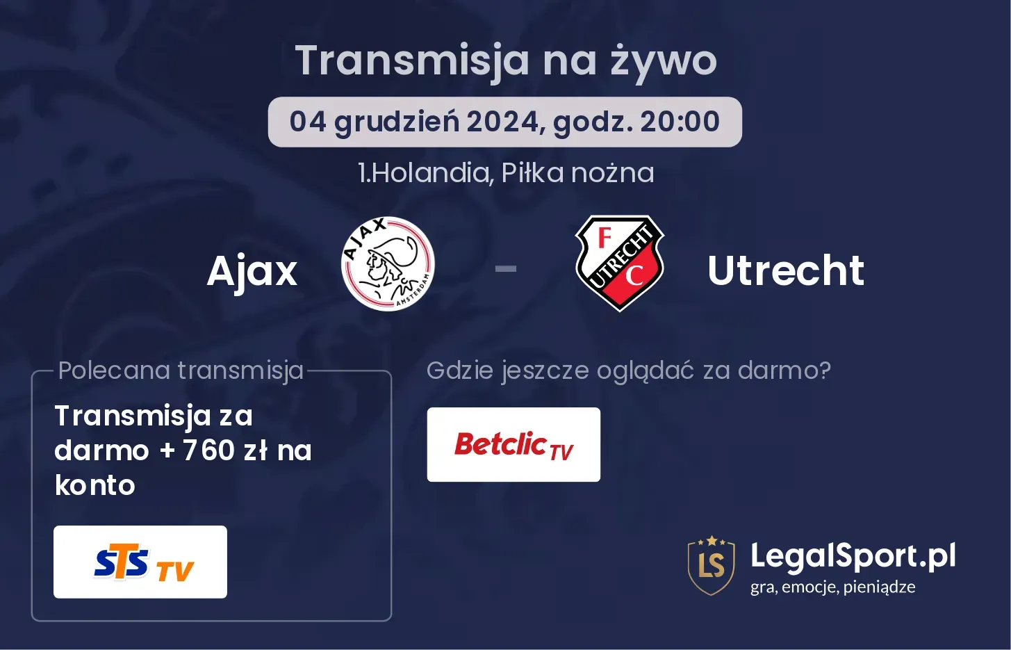 Ajax - Utrecht transmisja na żywo