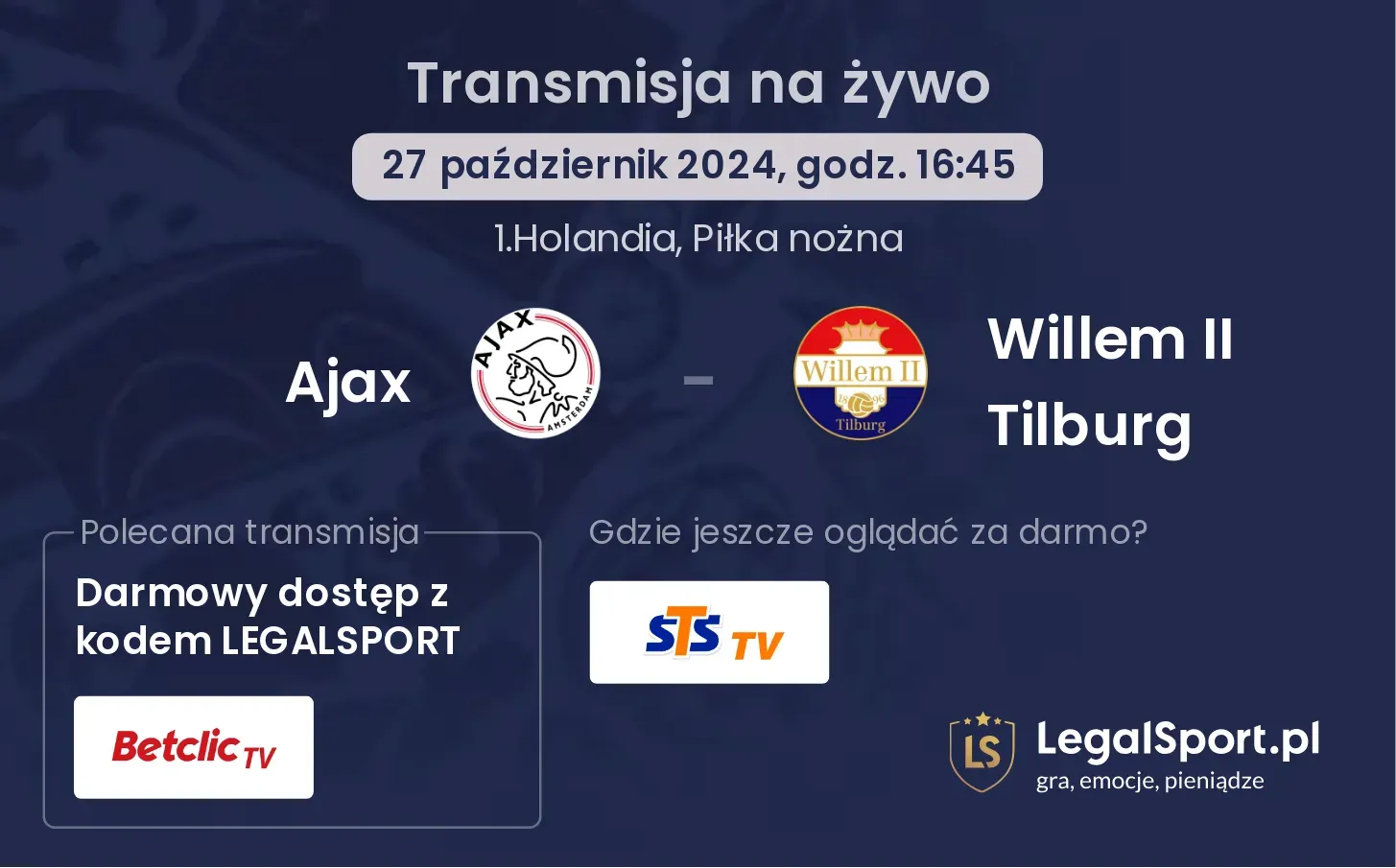 Ajax - Willem II Tilburg transmisja na żywo